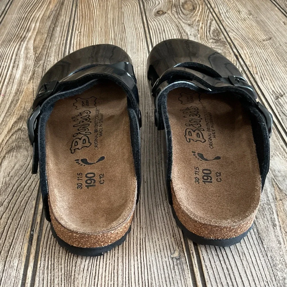 Birkenstock Birki's Boston Slide Patent Black Leather Clogs Kids Girls Size C12